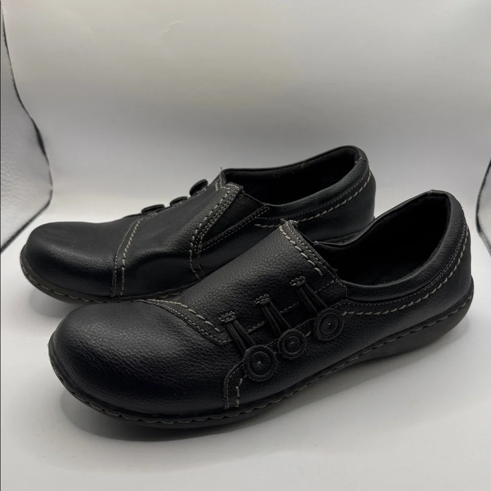 Clarks Ashland Effie Black Leather Slip-On Loafers Size 9 Comfort OrthoLite